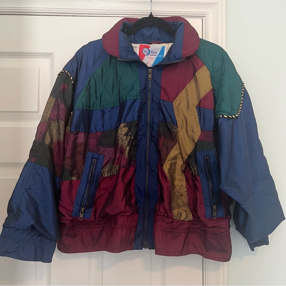 Vintage Geometric Pattern Nylon Windbreaker